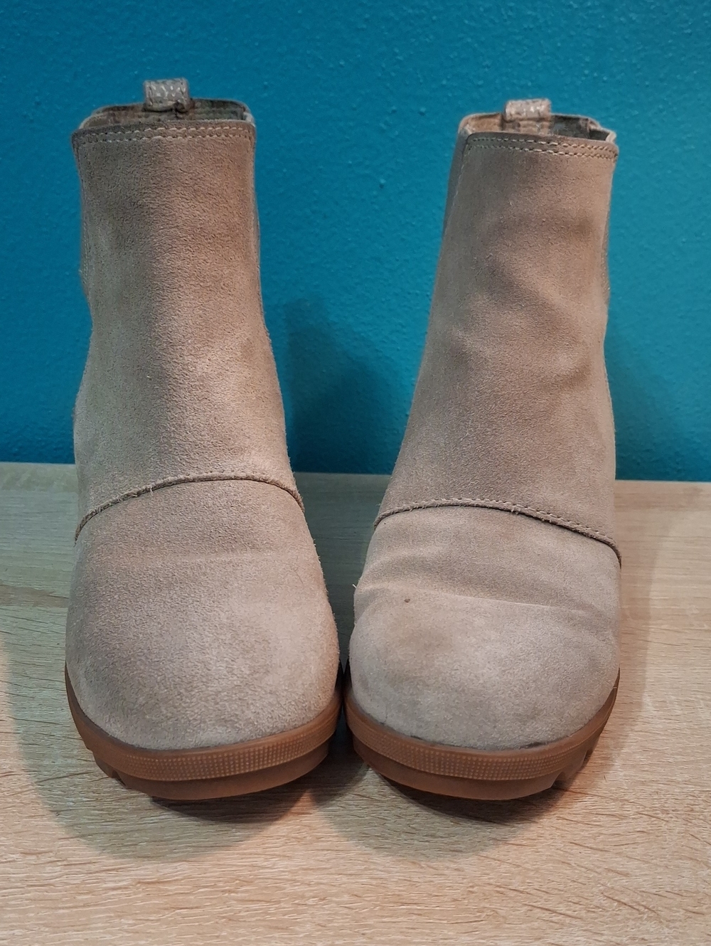 Sorel Joan Of Arctic Beige Suede Wedge Ankle Booties